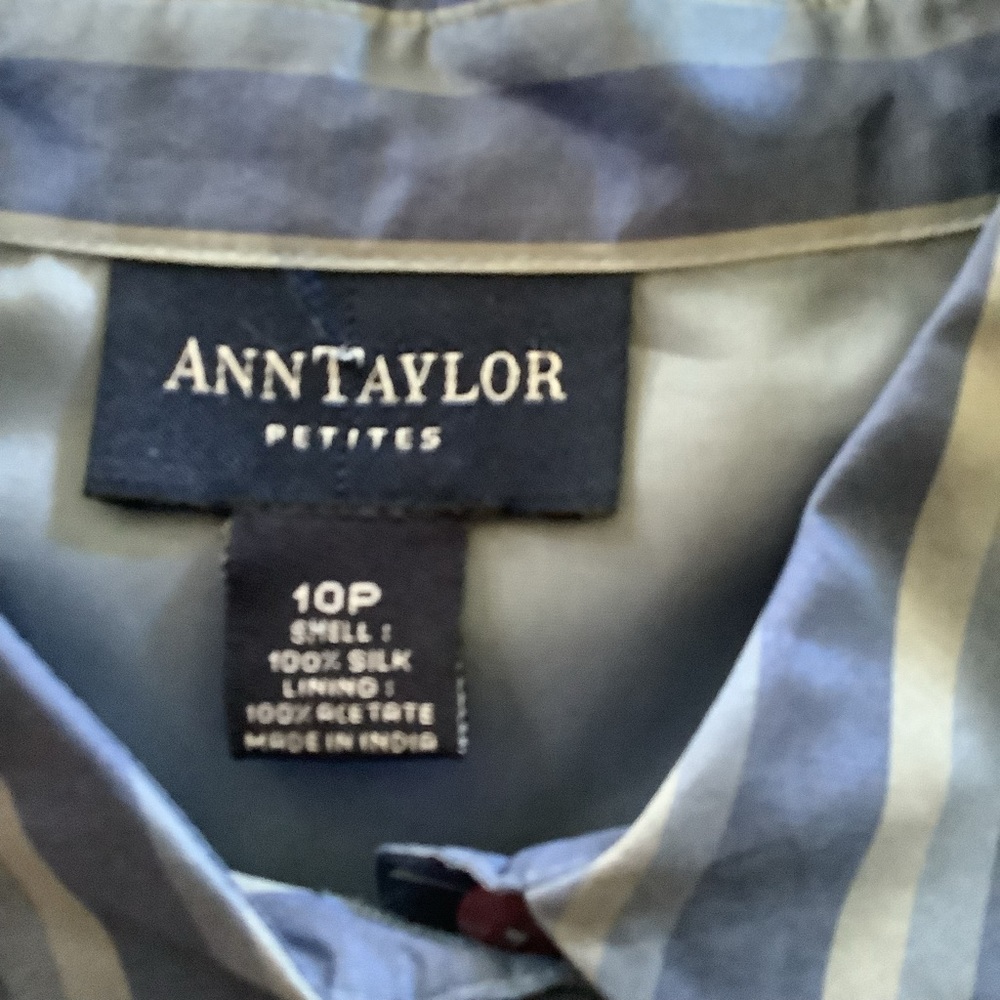 Silk sleeveless top.  NWOTS. Shades of blue stripe. - Picture 2 of 4